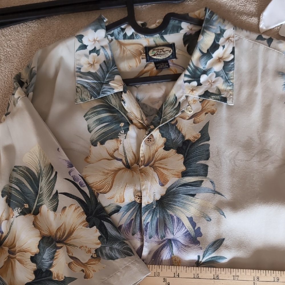 Tommy Bahama Cream and Blue Rayon Shirt